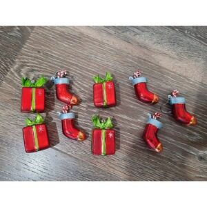 Dept. 56 Minature Christmas Ornmanets Set of 9 Candy‎ Cane Stocking Present #4